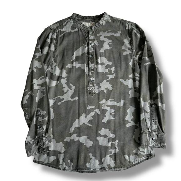 ZARA BOYS Camo Shirt Half Button Long Sleeve Mandarin Collar Top 11/12 Gorpcore - Picture 1 of 11
